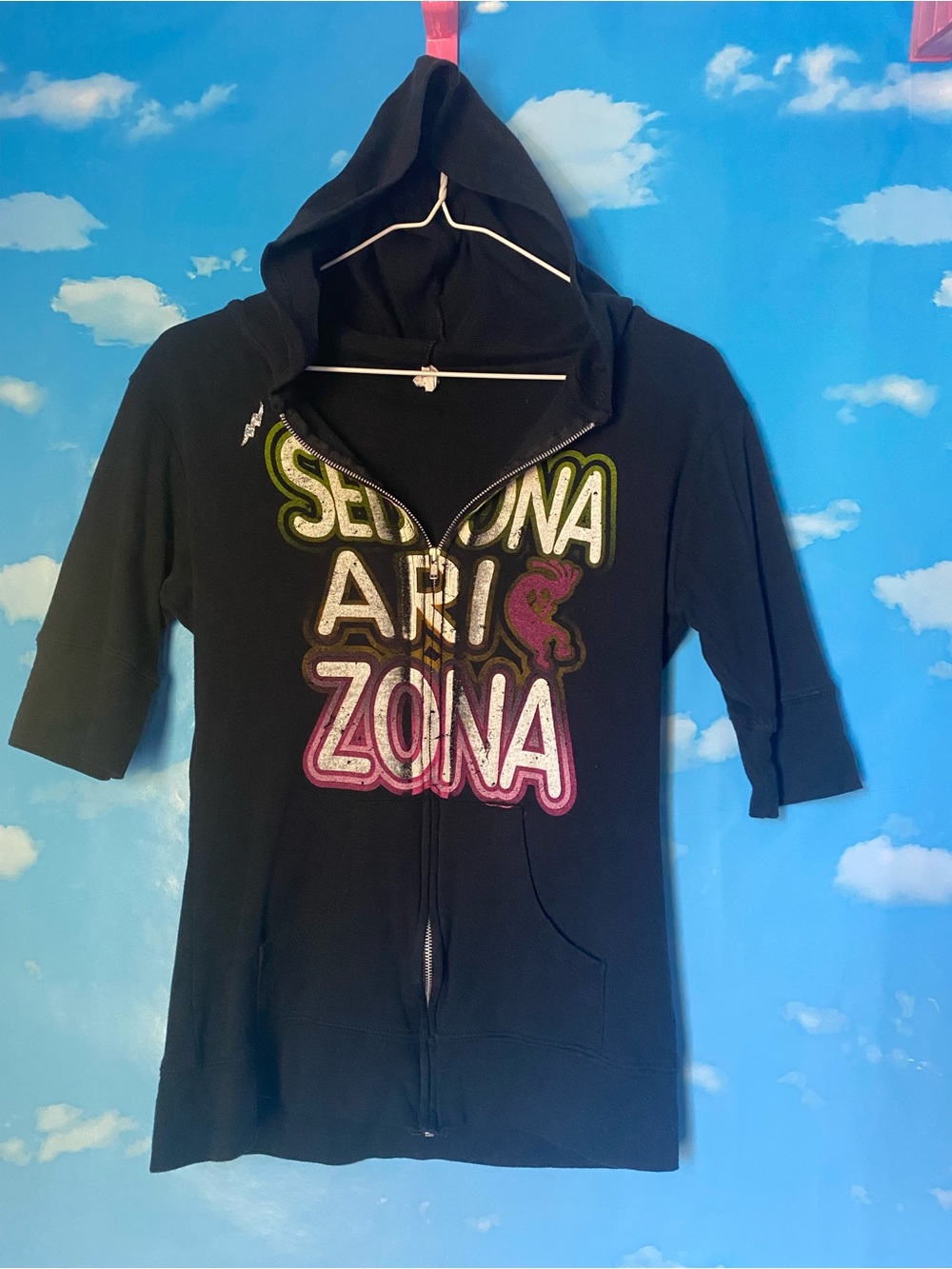 Black Hooded Zip-Up Top with 'Sedona Arizona' Graphic